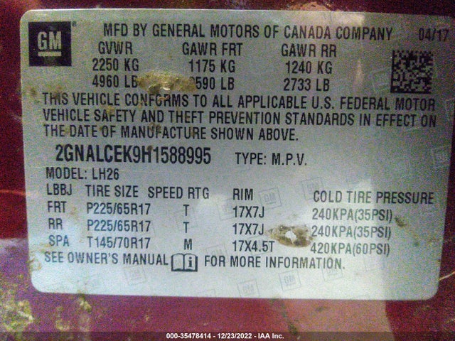 Chevrolet EQUINOX LT 2017 2GNALCEK9H1588995 Image 9