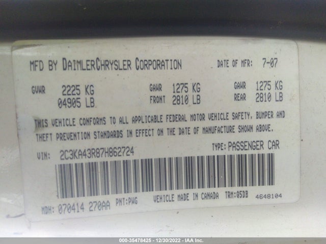 Chrysler 300 2007 2C3KA43R87H862724 Image 9