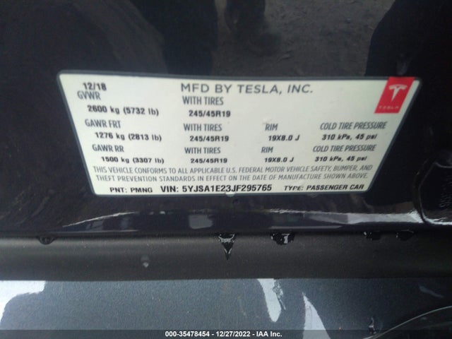 Tesla Model S 75d/100d/p100d 2018 5YJSA1E23JF295765 Image 9
