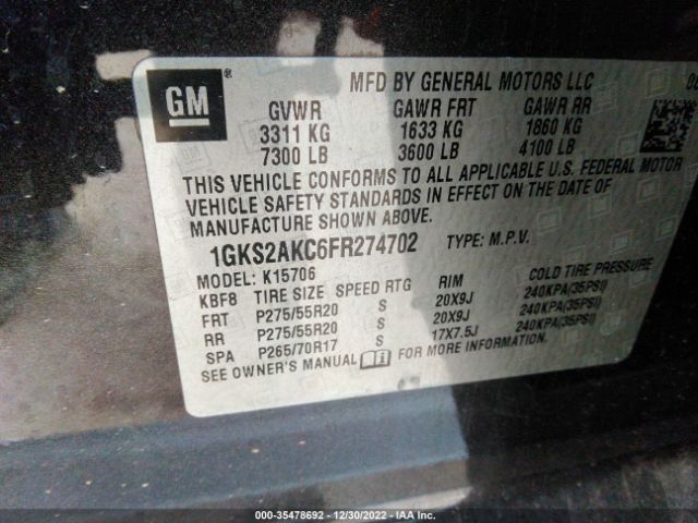 1GKS2AKC6FR274702 GMC YUKON SLE