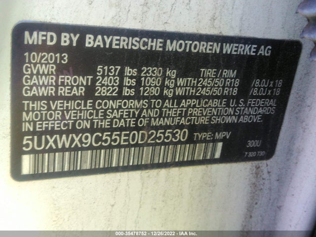 BMW X3 Xdrive28i 2014 5UXWX9C55E0D25530 Image 9