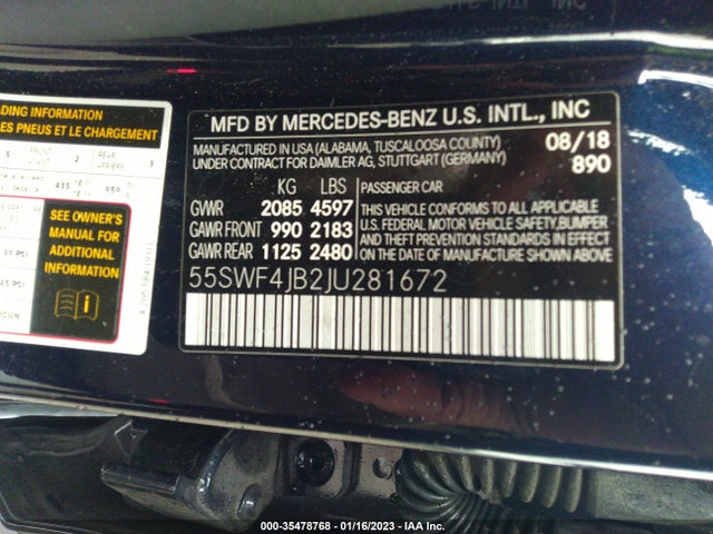 55SWF4JB2JU281672 Mercedes-Benz C-class C 300