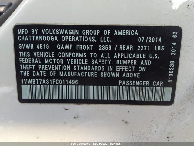 1VWBT7A31FC011496 Volkswagen Passat 1.8t Sport