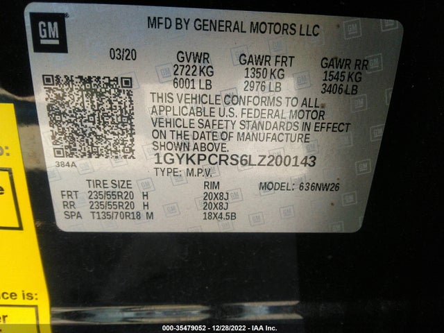 2020 Cadillac XT6, VIN: 1GYKPCRS6LZ200143
