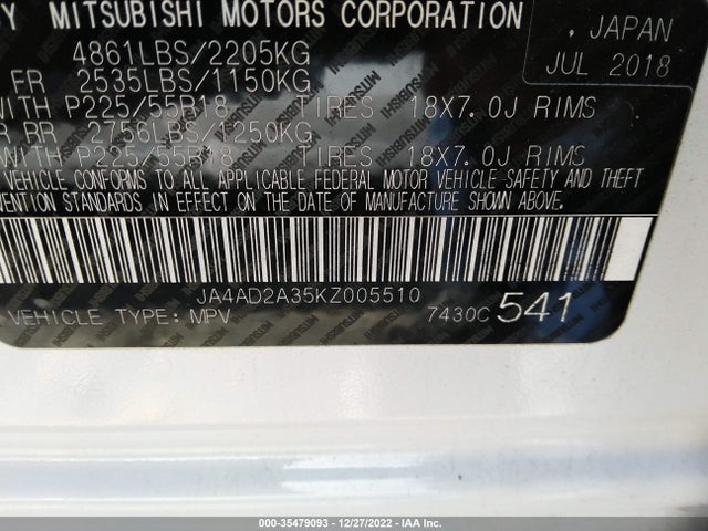 JA4AD2A35KZ005510 Mitsubishi Outlander Es