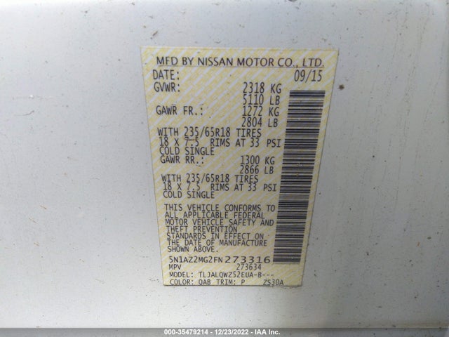 2015 Nissan Murano, VIN: 5N1AZ2MG2FN273316
