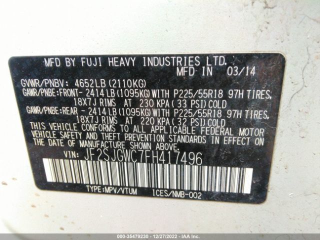 JF2SJGWC7FH417496 Subaru Forester 2.0xt Touring