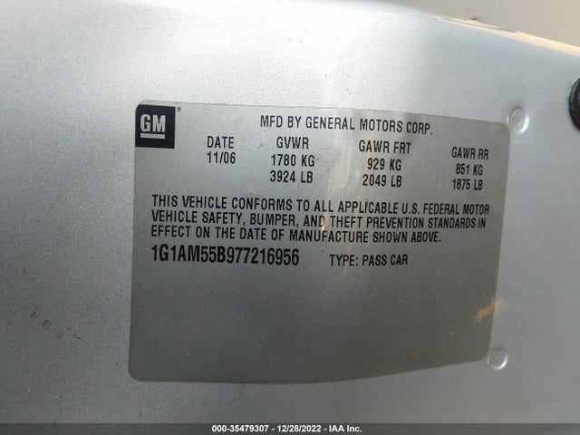 2007 CHEVROLET COBALT SS VIN: 1G1AM55B977216956