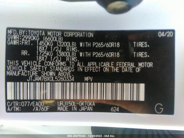 JTJAM7BX0L5260334 Lexus Gx Gx 460 Premium