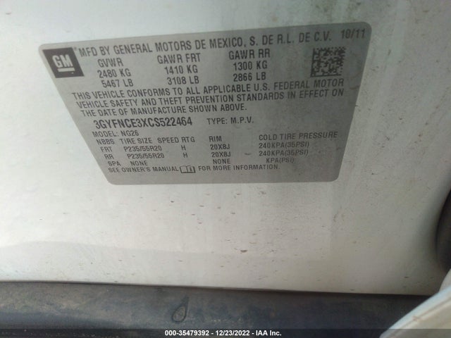3GYFNCE3XCS522464 Cadillac Srx Premium Collection