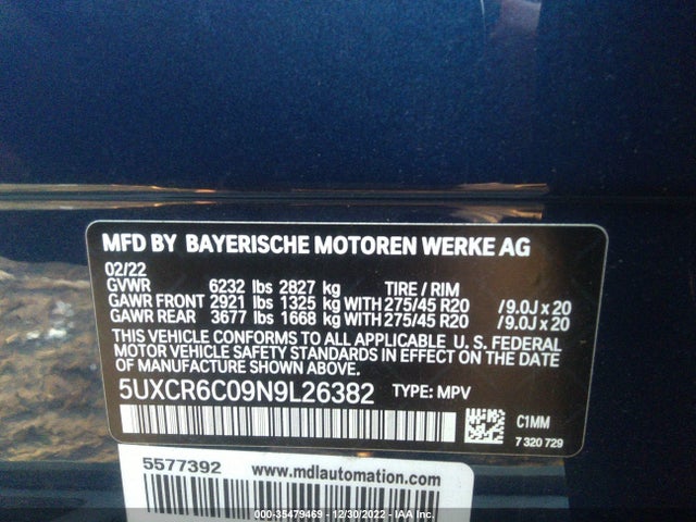 2022 BMW X5, VIN: 5UXCR6C09N9L26382