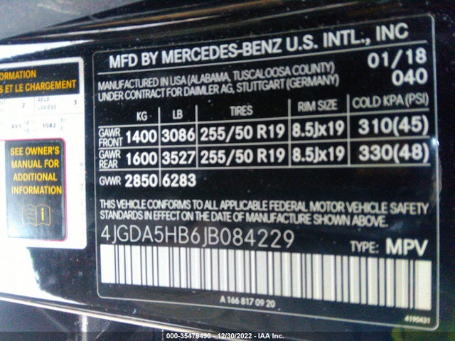 2018 Mercedes-Benz GLE-Class, VIN: 4JGDA5HB6JB084229
