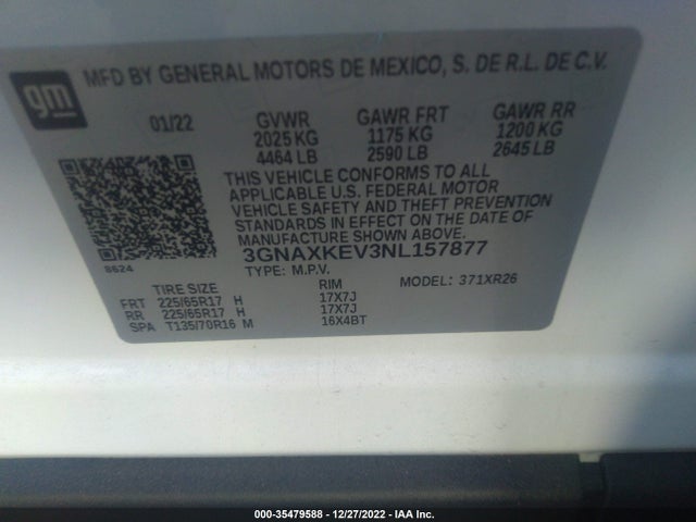 Chevrolet EQUINOX LT 2022 3GNAXKEV3NL157877 Image 9
