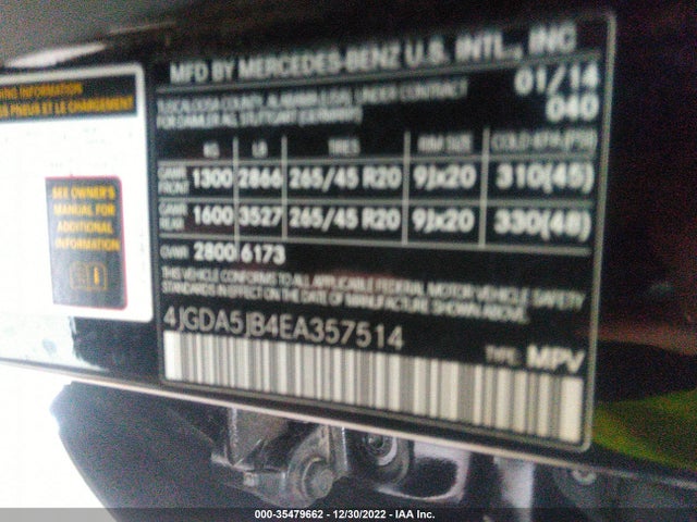 2014 Mercedes-Benz M-Class, VIN: 4JGDA5JB4EA357514