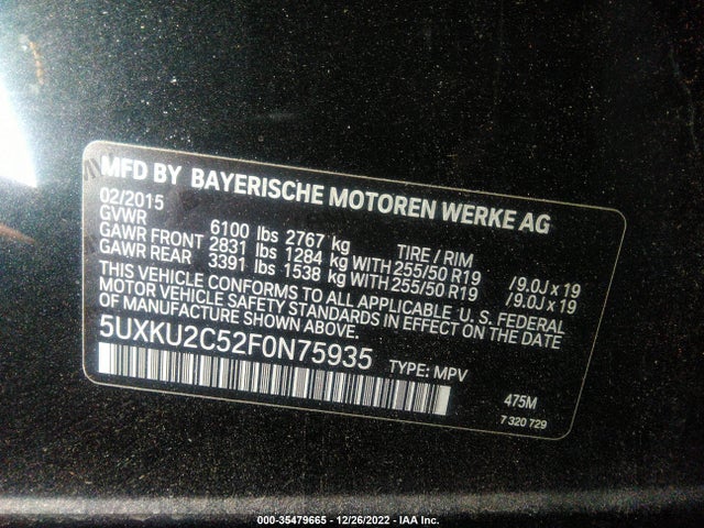 2015 BMW X6, VIN: 5UXKU2C52F0N75935