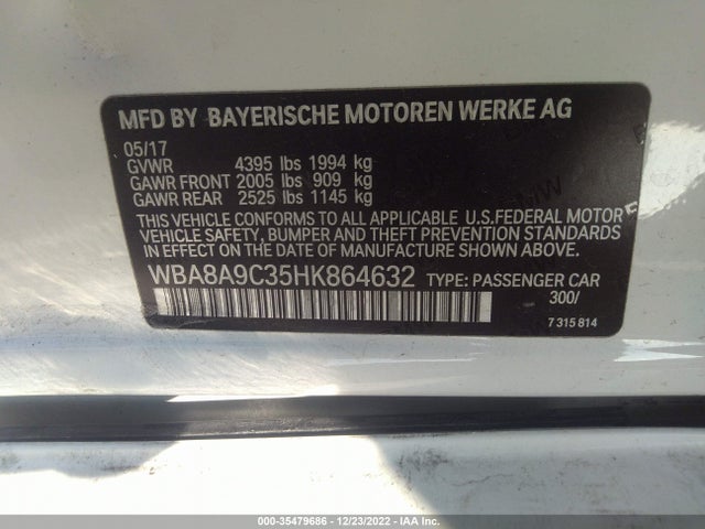 2017 BMW 3 Series, VIN: WBA8A9C35HK864632