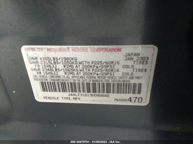 JA4LZ31G13U080660 Mitsubishi Outlander Ls