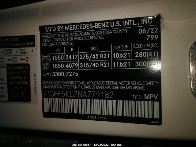 2022 Mercedes-Benz GLS-Class, VIN: 4JGFF5KE7NA779182