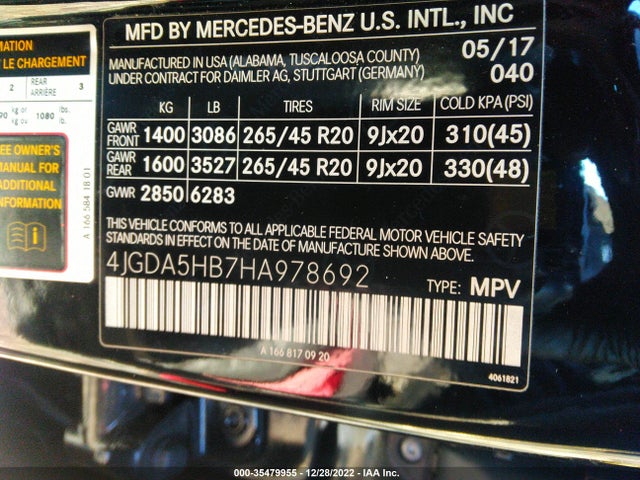 2017 Mercedes-Benz GLE-Class, VIN: 4JGDA5HB7HA978692