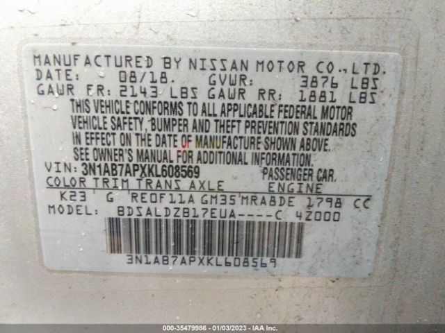 3N1AB7APXKL608569 Nissan SENTRA SV