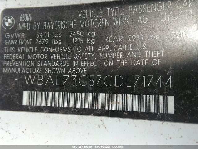 BMW 6 Series 650i 2012 WBALZ3C57CDL71744 Image 14