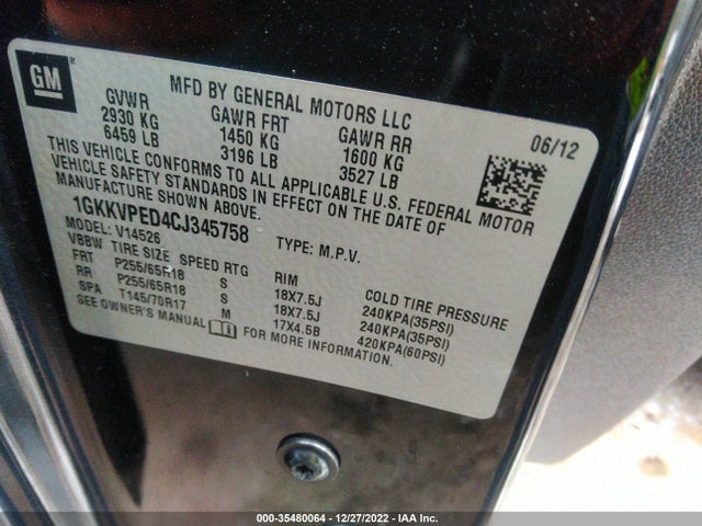 GMC Acadia 2012 1GKKVPED4CJ345758 Image 10