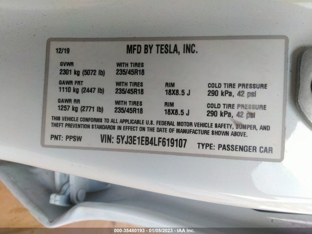 Tesla Model 3 Long Range 2020 5YJ3E1EB4LF619107 Image 10