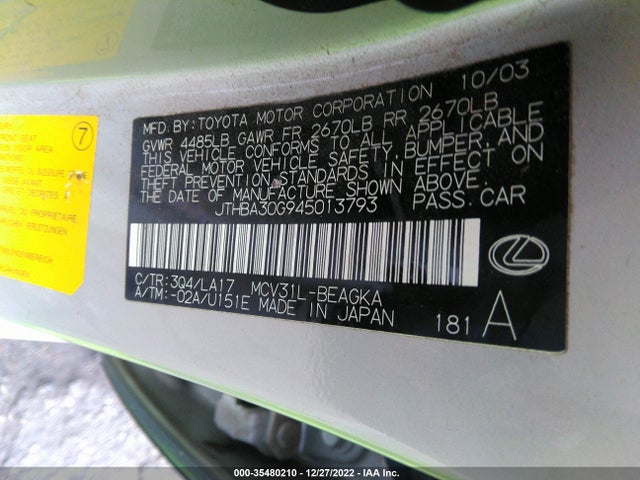 Lexus ES 330 2004 JTHBA30G945013793 Image 10