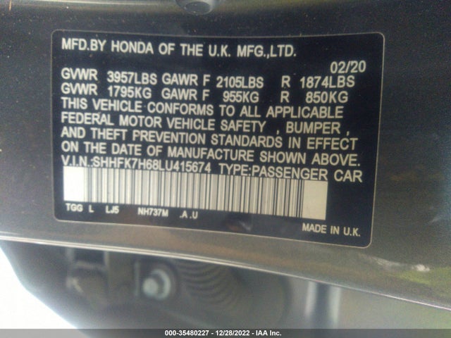 2020 Honda Civic, VIN: SHHFK7H68LU415674