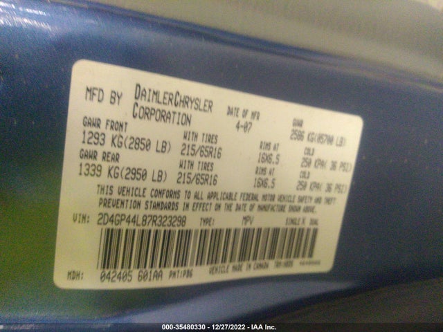 Dodge Grand Caravan Sxt 2007 2D4GP44L87R323298 Image 11
