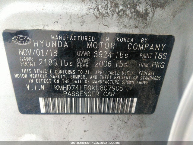 Hyundai ELANTRA SE 2019 KMHD74LF9KU807905 Image 10