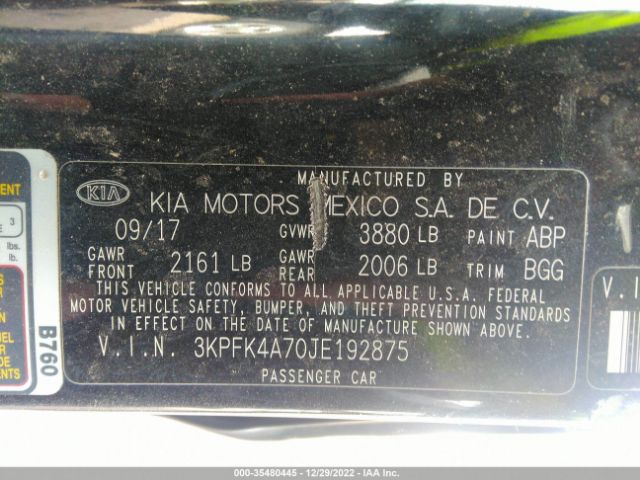 3KPFK4A70JE192875 KIA FORTE LX