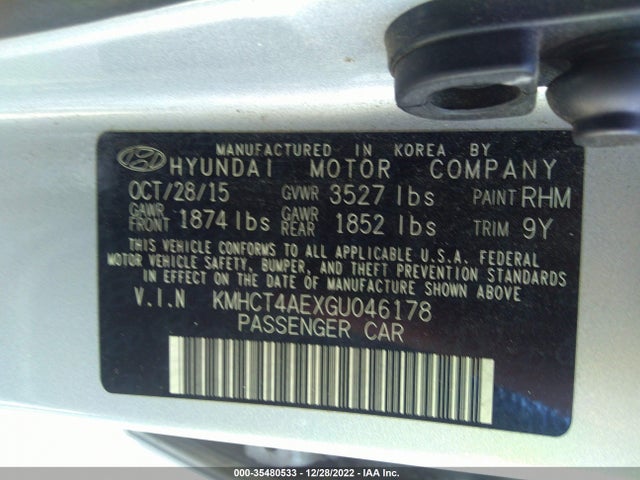 2016 HYUNDAI ACCENT SE VIN: KMHCT4AEXGU046178