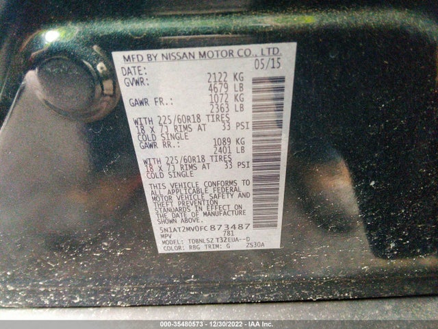 2015 NISSAN ROGUE SL VIN: 5N1AT2MV0FC873487