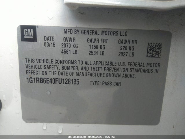 2015 Chevrolet Volt, VIN: 1G1RB6E40FU128135