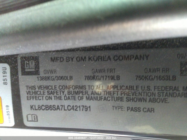 Chevrolet SPARK LS 2020 KL8CB6SA7LC421791 Image 9