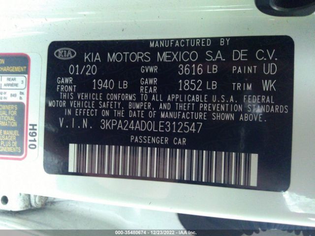 3KPA24AD0LE312547 KIA RIO LX