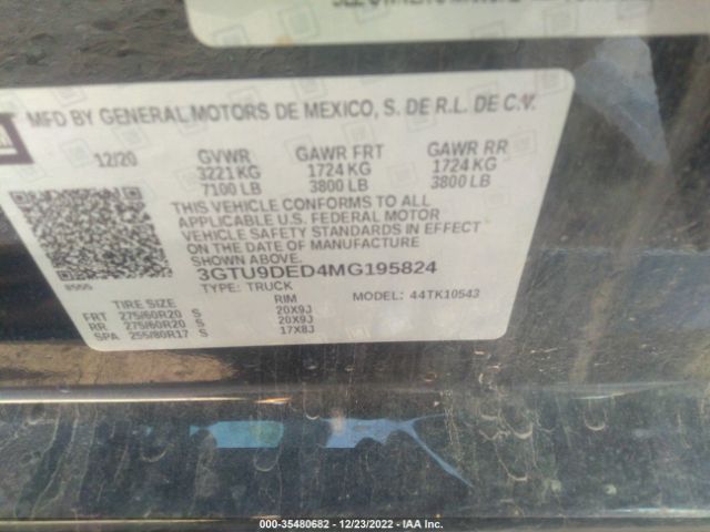 3GTU9DED4MG195824 GMC Sierra 1500 Slt