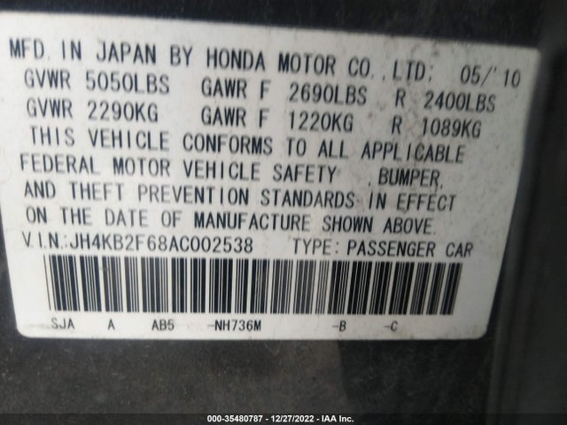JH4KB2F68AC002538 Acura Rl Tech Pkg/tech/cmbs