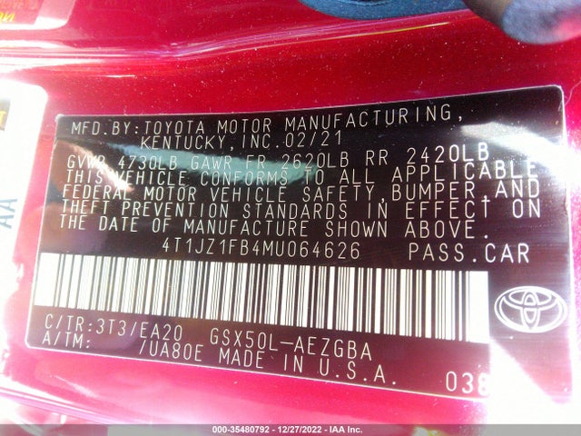 2021 Toyota Avalon, VIN: 4T1JZ1FB4MU064626