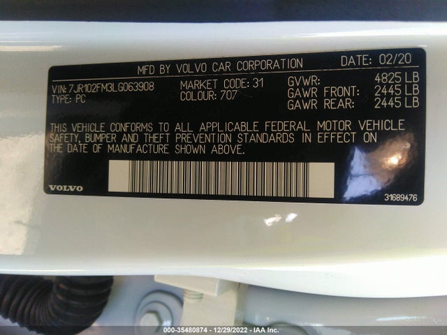 2020 Volvo S60, VIN: 7JR102FM3LG063908