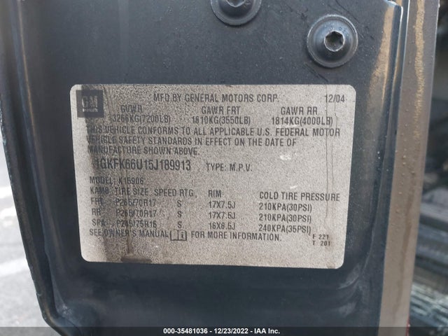 GMC YUKON XL DENALI 2005 1GKFK66U15J189913 Image 8