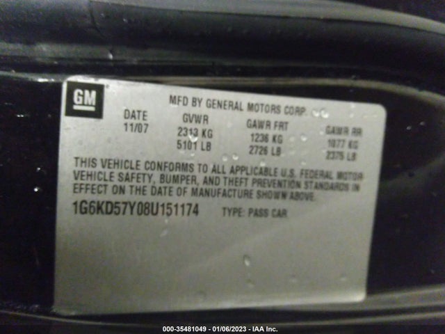 1G6KD57Y08U151174 Cadillac Dts W/1sd