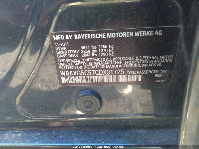 BMW 5 Series 528i 2012 WBAXG5C57CDX01725 Image 9