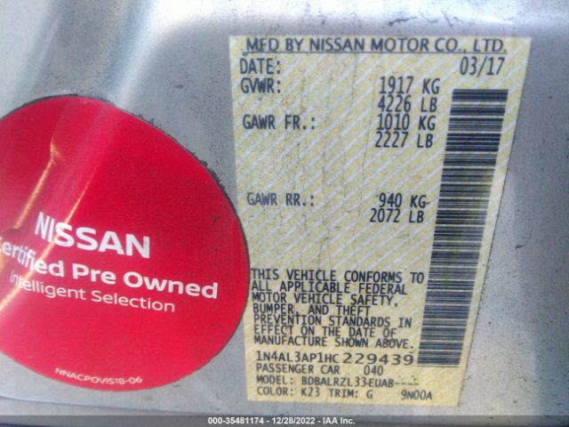 1N4AL3AP1HC229439 Nissan Altima 2.5 Sl