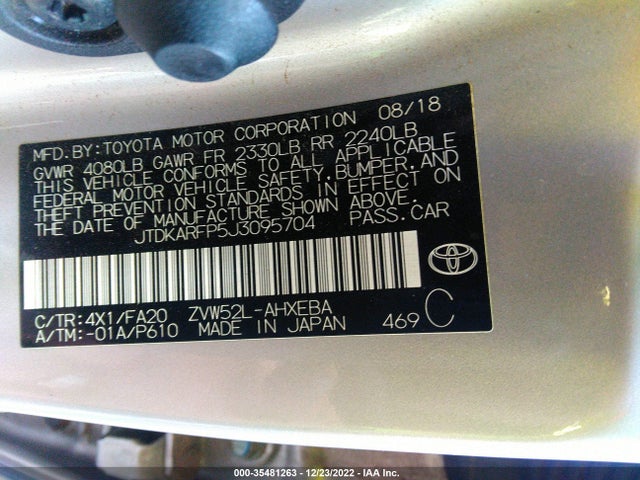 2018 TOYOTA PRIUS PRIME PLUS/PREMIUM/ADVANCED VIN: JTDKARFP5J3095704