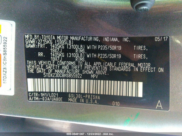 Toyota SIENNA SE 2017 5TDXZ3DC8HS855922 Image 10