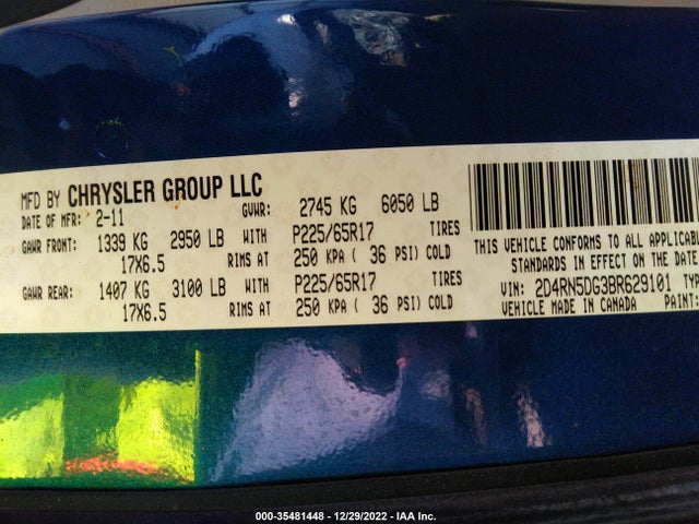 2011 DODGE GRAND CARAVAN CREW VIN: 2D4RN5DG3BR629101