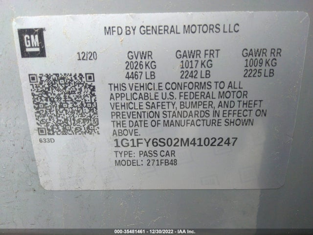 2021 Chevrolet Bolt EV, VIN: 1G1FY6S02M4102247