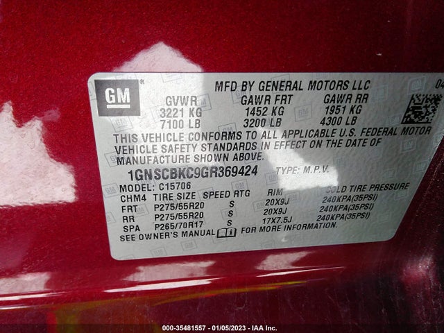 Chevrolet Tahoe Lt 2016 1GNSCBKC9GR369424 Image 9